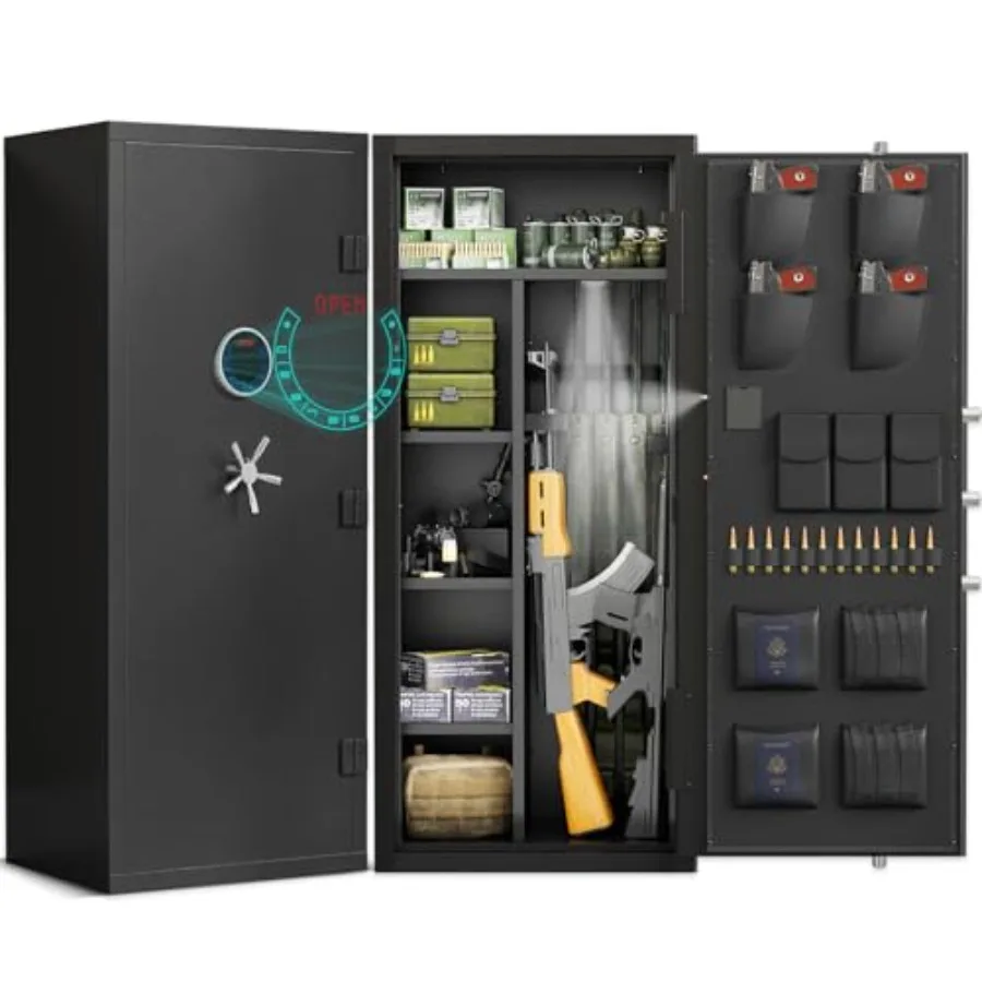 

Gun Safe for rifles and pistols: unassembled digital safe with adjustable rack, removable shelves, shotgun-compatible, dual ala