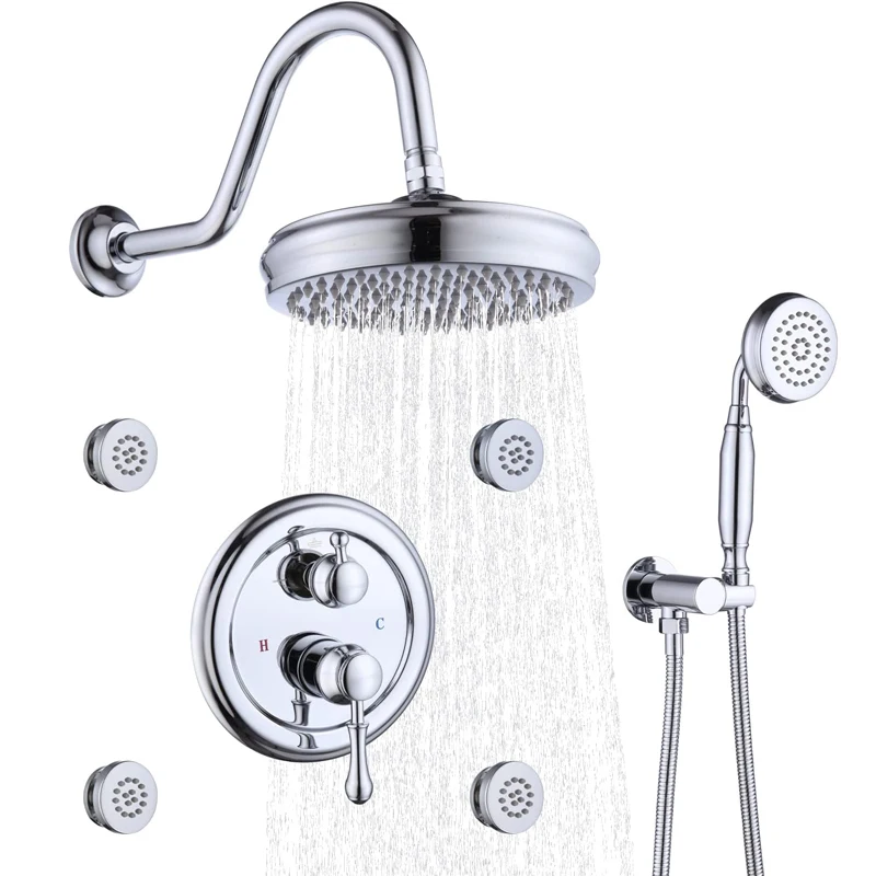 

Антикварные душевые светильники, винтажная 8-дюймовая круглая система смесителей для душа, полный комплект