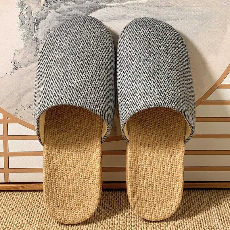 Summer Flax Slippers Men Casual Linen Slides Multi-Style Non-Slip EVA Home Flip Flops Indoor Shoes Female Sandals Slide