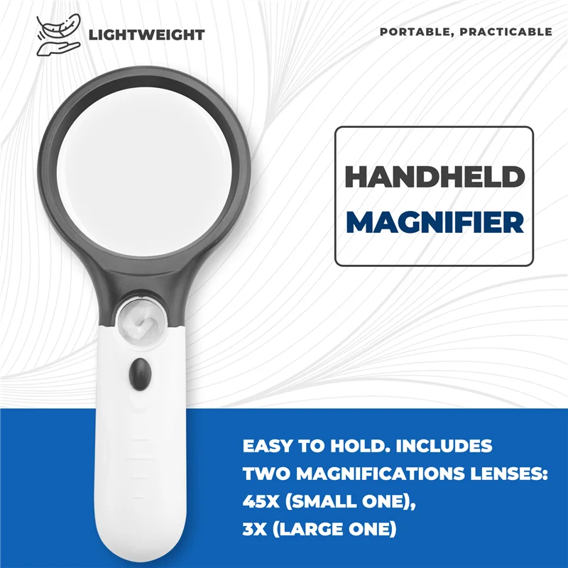 QWE-3 ไฟ LED 45X มือถือแว่นขยายอ่านแว่นขยายเลนส์เครื่องประดับ Loupe