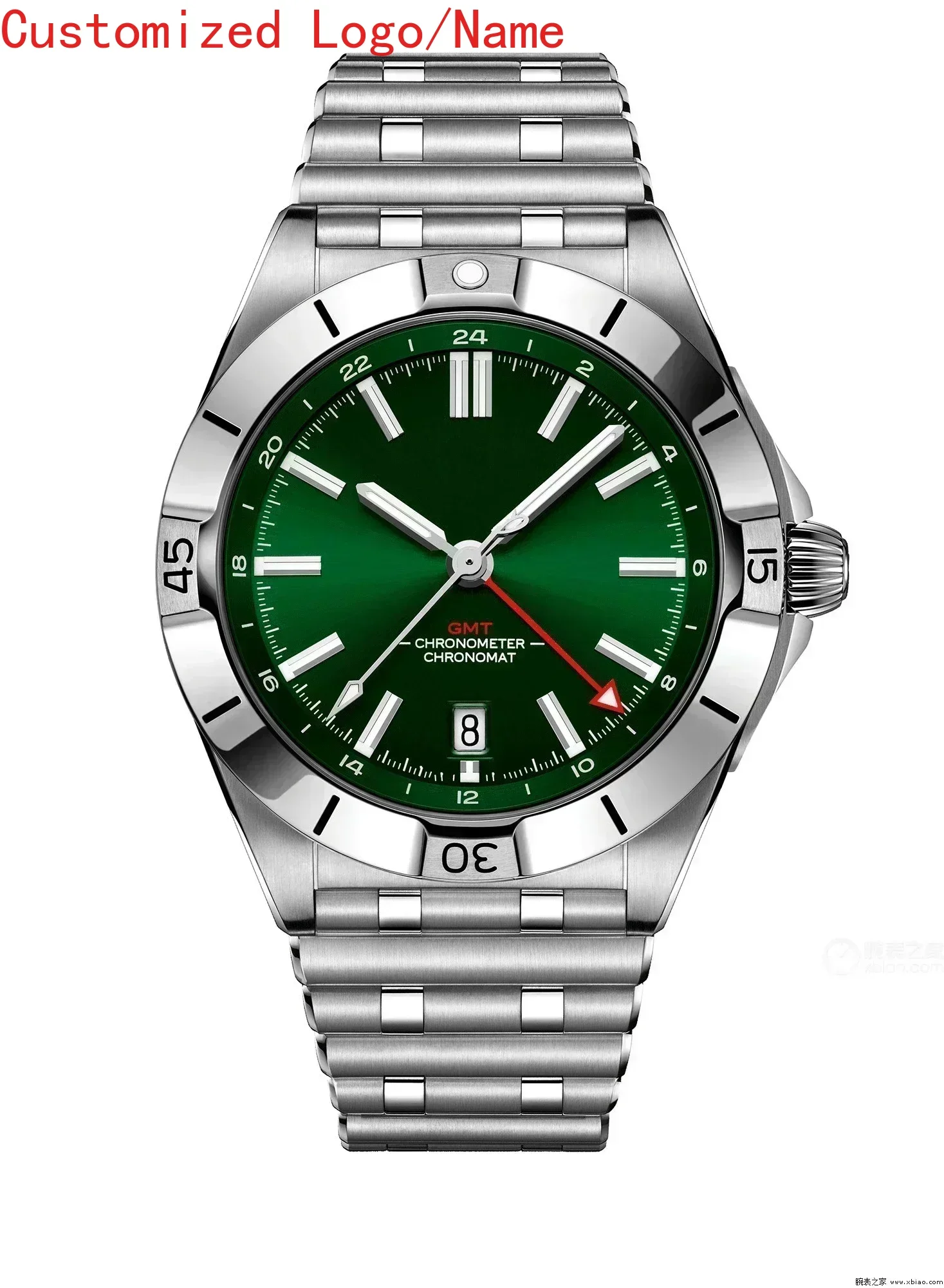 Спортивные часы Super-LumiNova Зеленые синие часы GMT Chronomat Автоматические механические часы из нержавеющей стали 904L по индивидуальному заказу