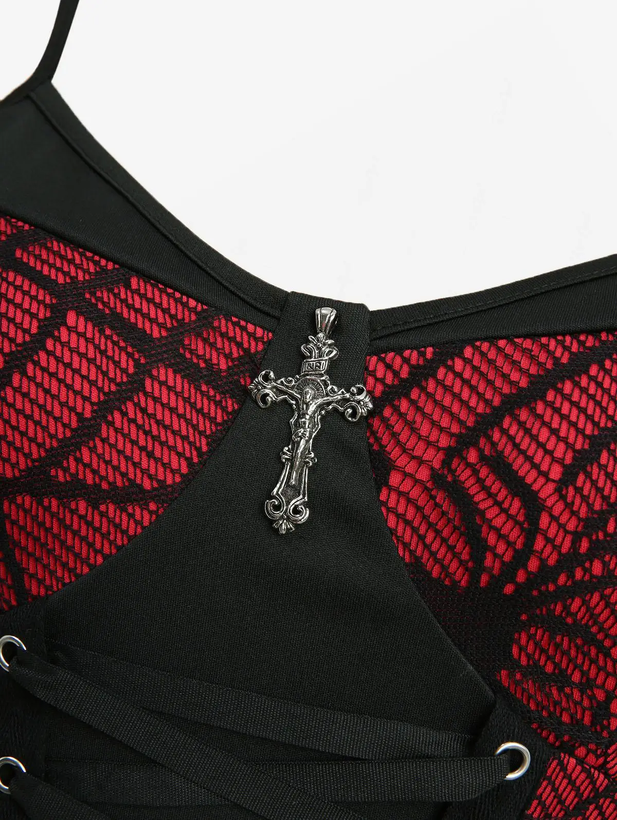 เดรสสายเดี่ยวทรงเอลายใยแมงมุมแบบกอธิค แต่งเชือกผูกไขว้  ลายใยแมงมุมสุดหลอน สไตล์ลำลอง สายปรับได้สำหรับผู้หญิง