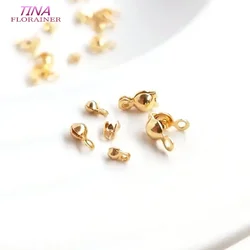 Cadena de bolas de latón de 3MM y 4MM, cuentas de latón de Color dorado de 14K, cierres de cubierta, suministros para fabricación de joyas, accesorios de bricolaje, 50 Uds.