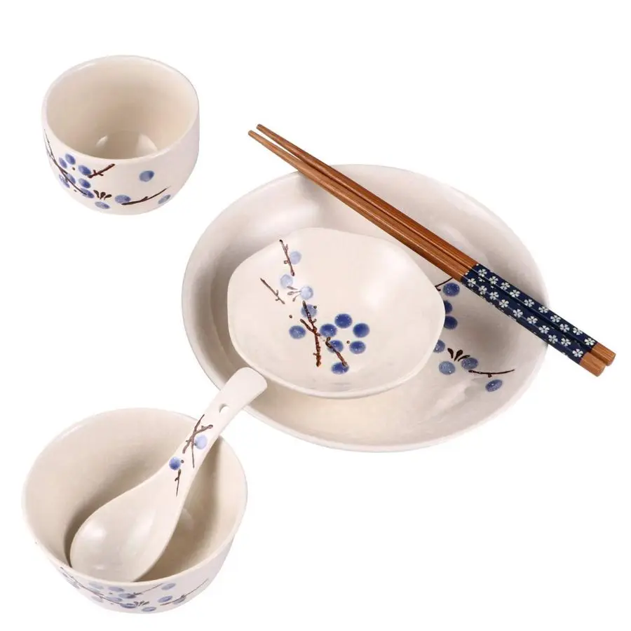 

Japanese Ceramic Dinnerware Set 6Piece Asian Tableware Plates for Home Dining Kitchen 7.3 Inch Square Blue Dishware Set
