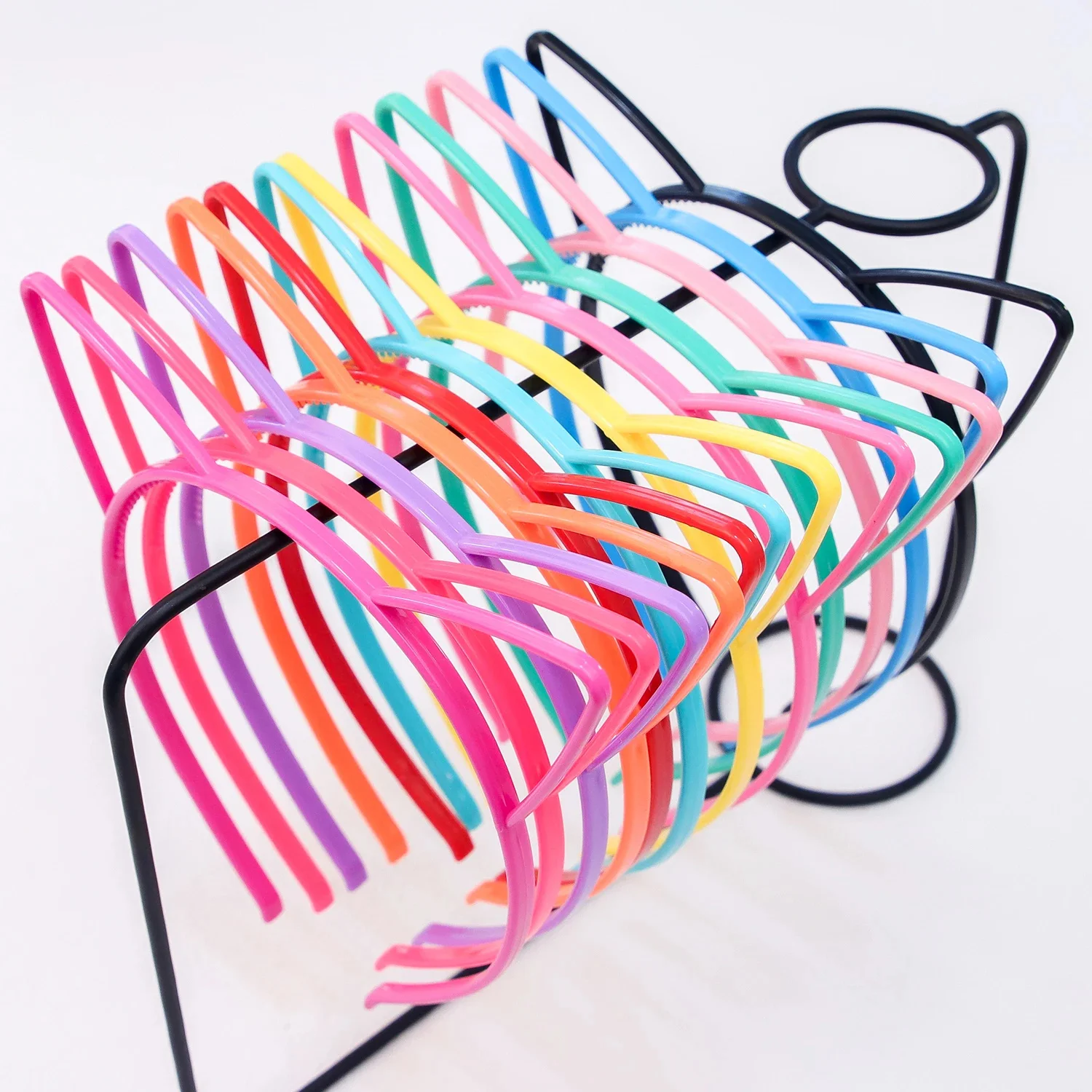 5PCS Girls Cat Ear Headbands Candy Color Cat Ears Headband Plastic Teeth Hairbands Family Decoration Party Hair Accessories