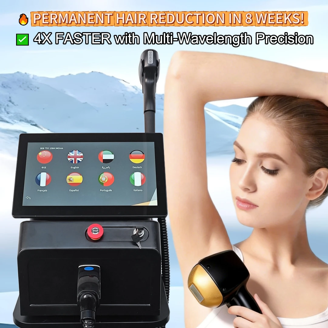 2026 Pro Painless Diode Laser Hair Removal Machine 4 Wavelengths (755nm/808nm/940nm/1064nm) 600W-1600W|60M Shots|CE Certified