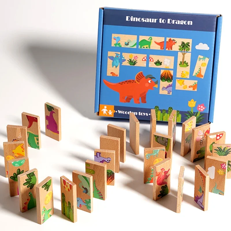 Wooden Domino Animal Dragon Matching  Animal Dragon Matching Graphic Toys Early Education