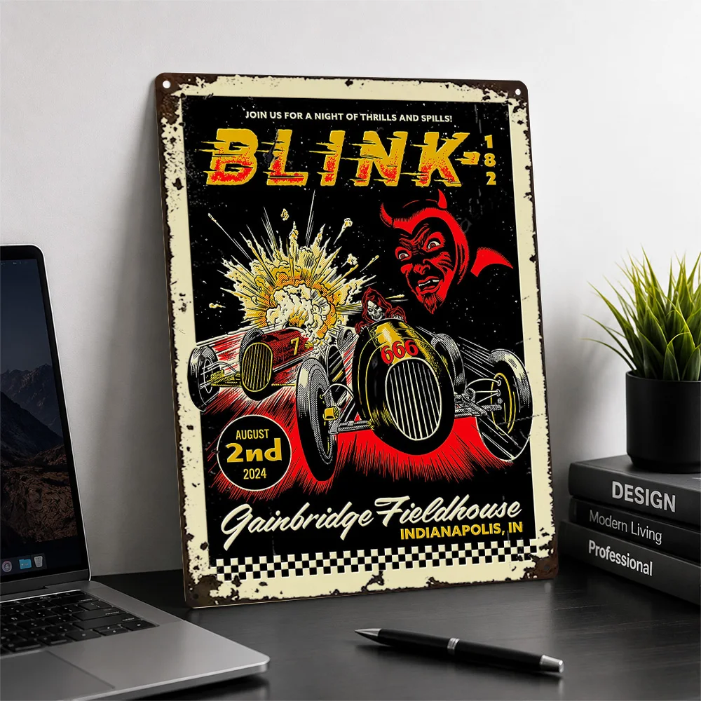 Blink 182 Indianapolis Racecar Aluminum Poster Comic Wall Art For Music Studio Personalized Metal Sign Concertgoer Gift Idea