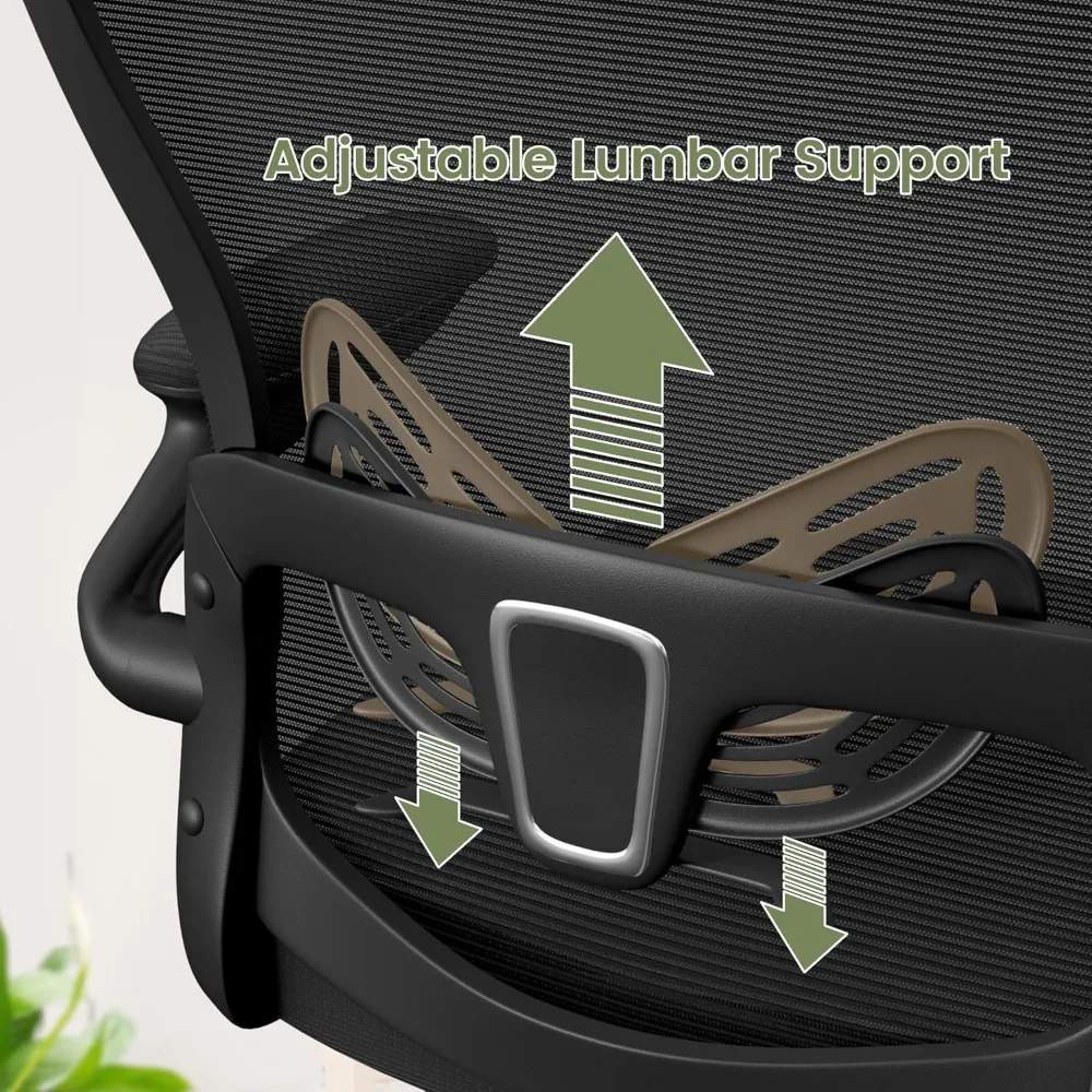 Ergonomic Office Computer Chair，Computer Desk Chair with 3D Headrest Adjustable Lumbar Support，High Back Mesh Chair with