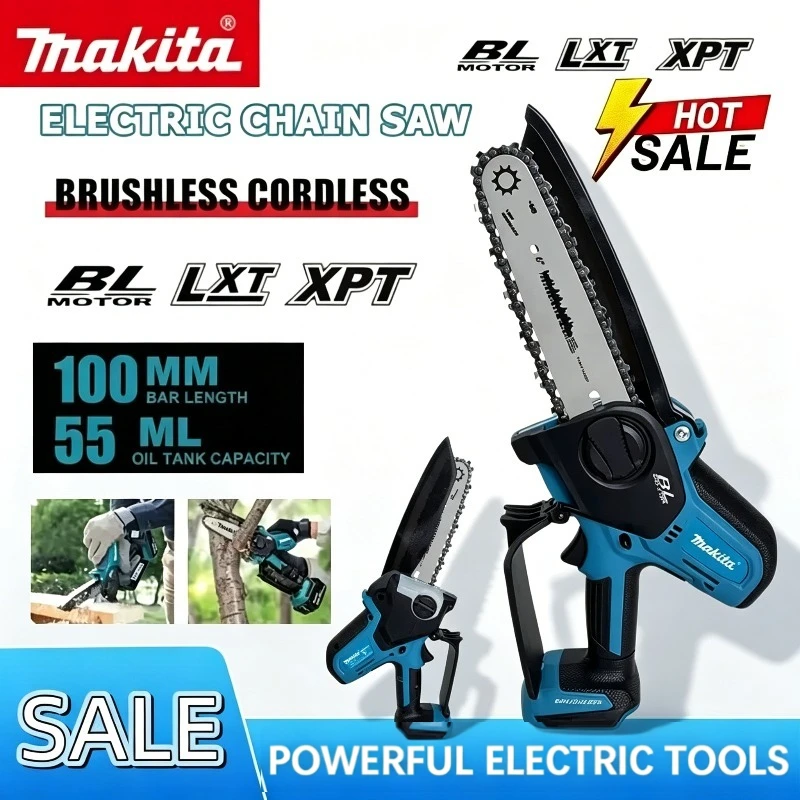 

Электрическая цепная пила Makita 6 дюймов, портативная ручная пила для распиловки древесины, садовый инструмент для обрезки деревьев, работающий от аккумулятора Makita.