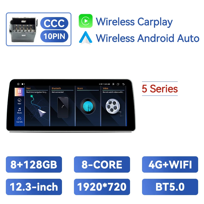 12.3 "Draadloze Carplay Android Auto Multimedia Speler Voor BMW 3/5 Serie E60 E61 E90 E91 E92 E93 CCC CIC GPS 4G Wifi Stereo