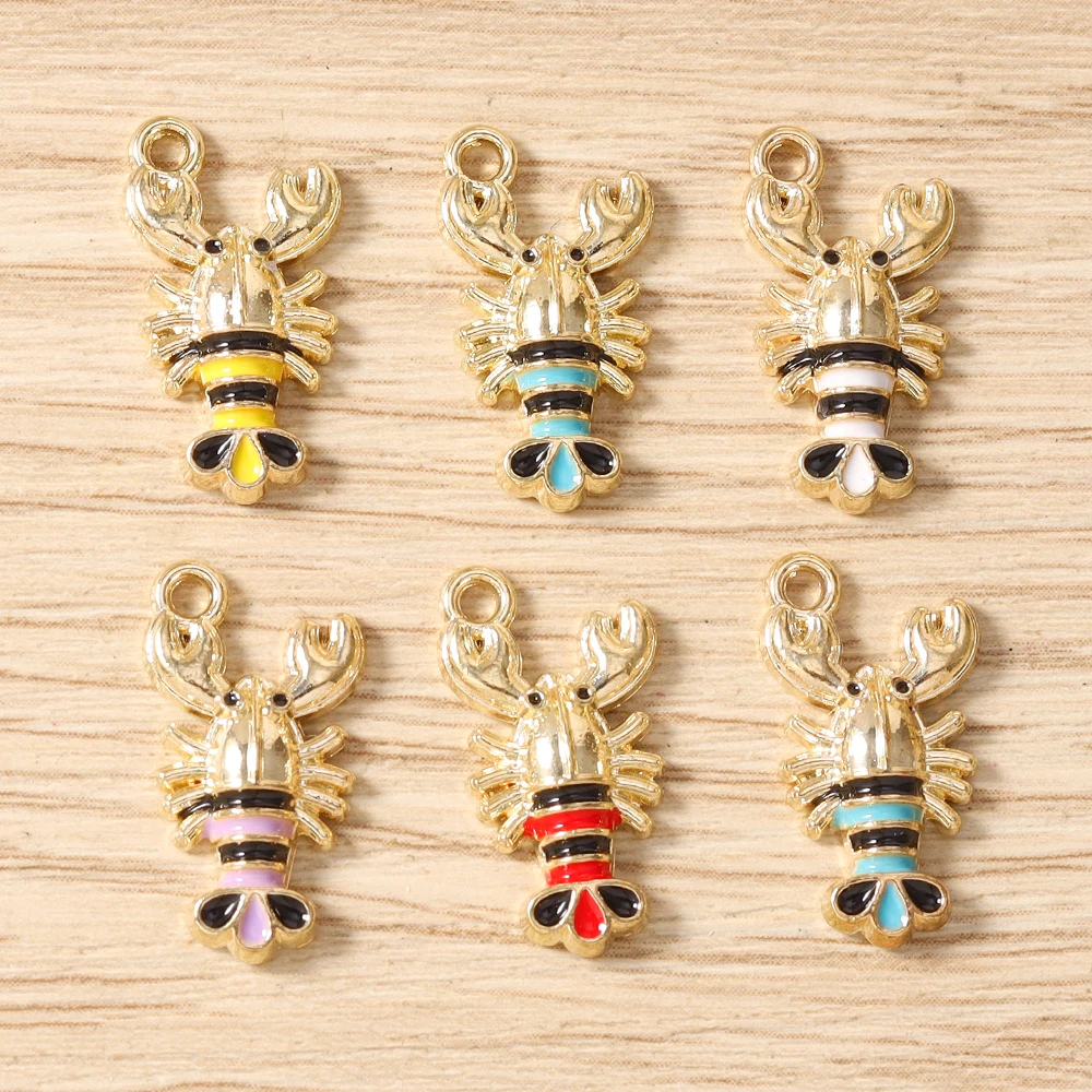 Tusember 20 Stück Bunte 19*10mm Kawaii Emaille Niedliche Hummer-Anhänger Schmuckherstellung Armband Halskette DIY Ohrringe Zubehör – Detail 4