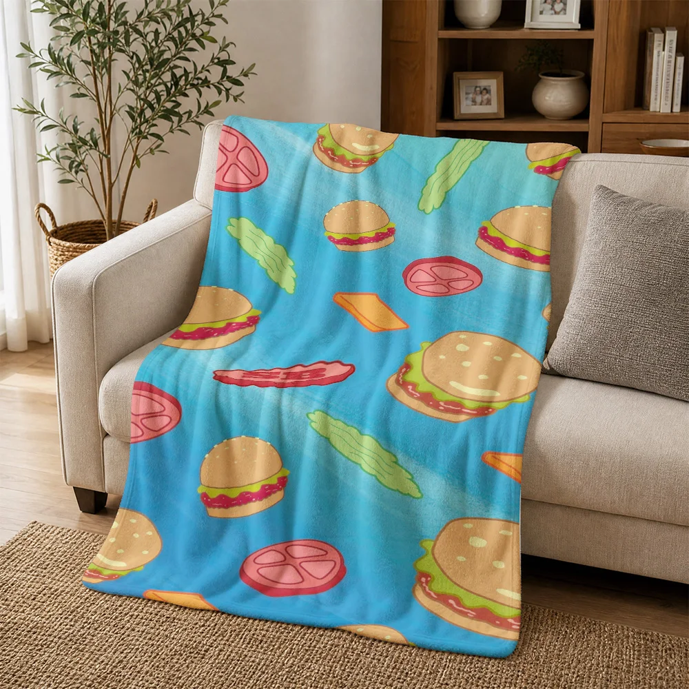 Cute Food Pattern Throw Blanket for Sofa Couch Decor Novelty Snack Lover Gift