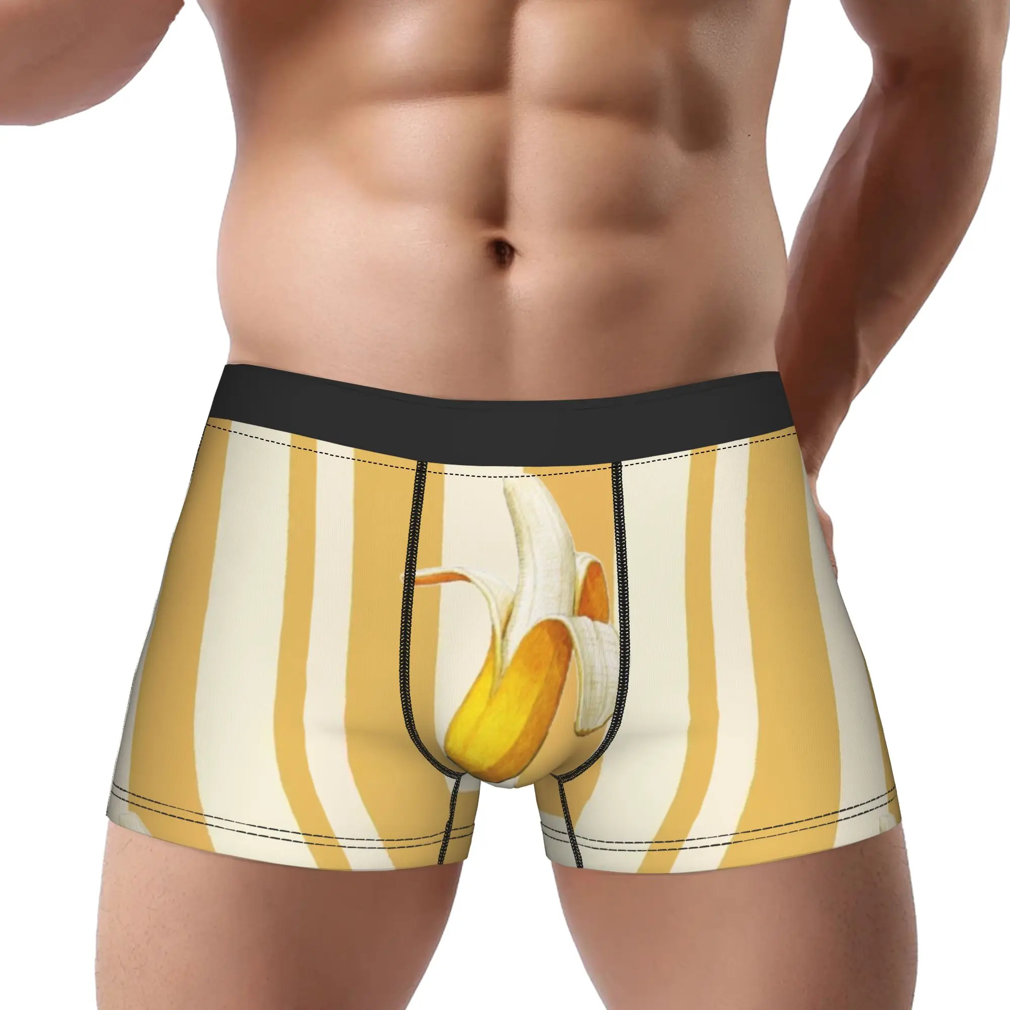 Banana Peel Yellow Beige Stripe Pattern  Underpants Breathbale Panties Men's Underwear Ventilate Shorts Boxer Briefs