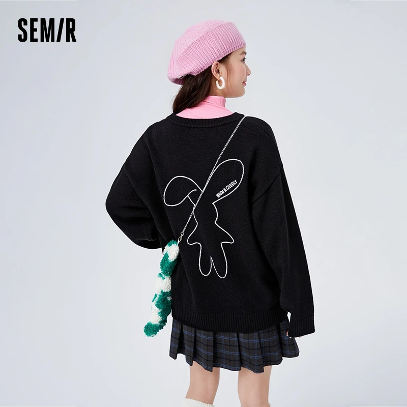 Semir Sweater Women Rabbit Embroidered Playful Loose Style Winter Trendy Off-Shoulder Pullover