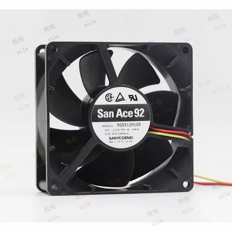 L+ for Sanyo 9G0912H106 9038 DC12V 0.58A 9CM 3-Wire Chassis Cooling Fan