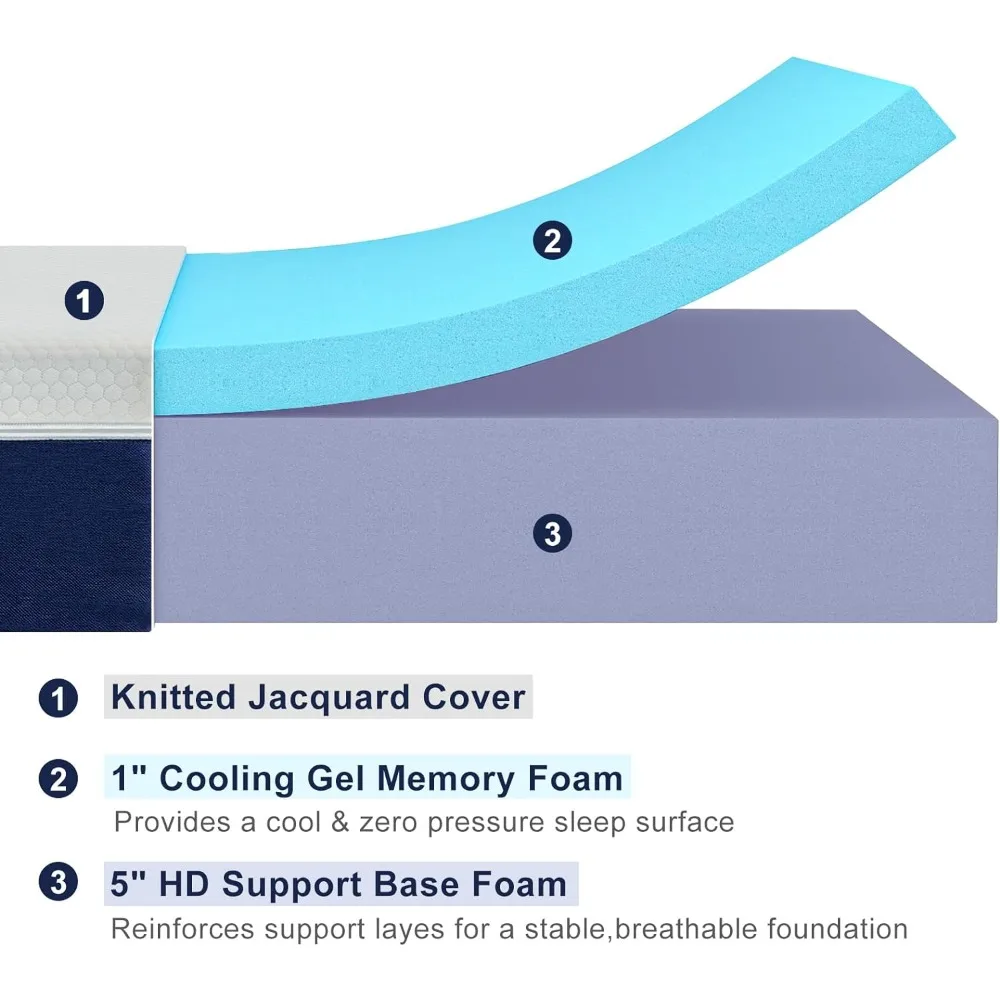 트윈 매트리스, 젤 메모리 폼 매트리스, CertiPUR-US 침대 매트리스, 수면 냉각기 및 압력 완화용 상자, 6 인치