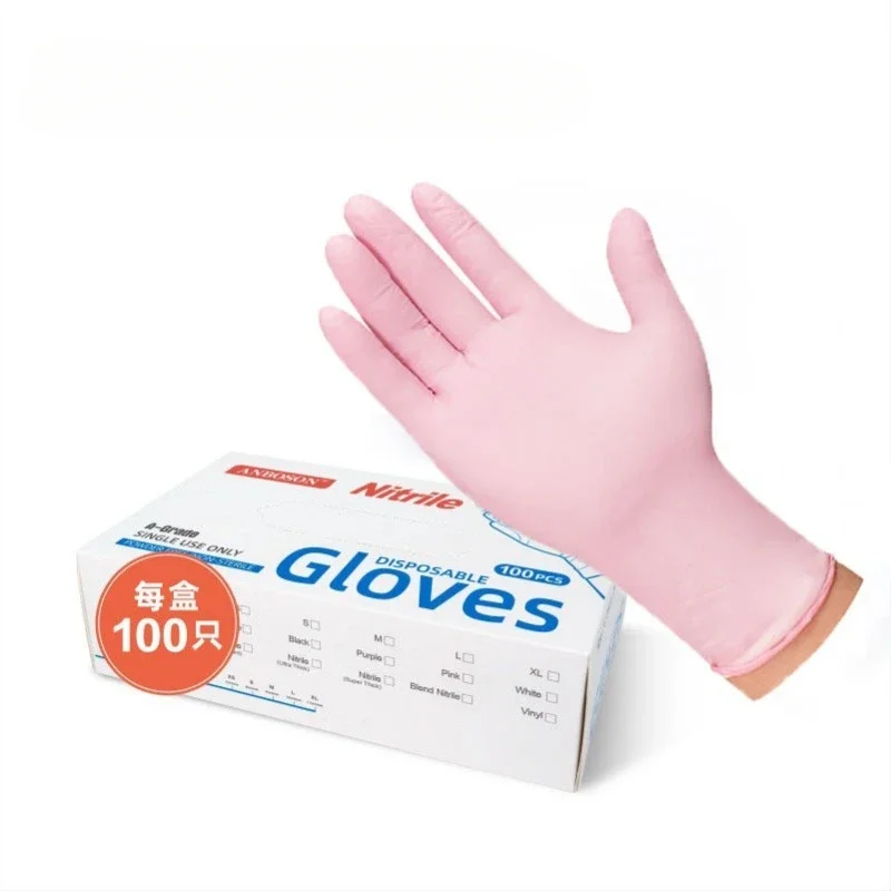 100PCS Pink Free Food Household Cleaning Glove Nitrile Disposable Gloves S Multipurpose Latex Powder Kitchen Dishwashing