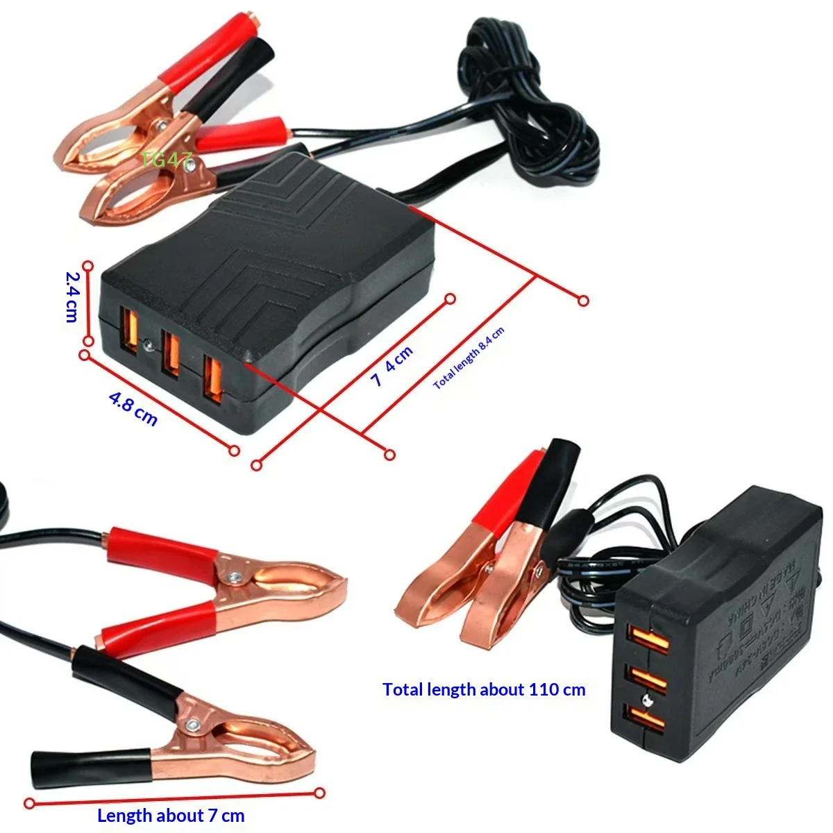 【LS】【HB】1Pcs 12V 24V To 5V Emergency Power USB Adapter With 3USB Ports And Battery Clip For High-Efficient Phone Charging