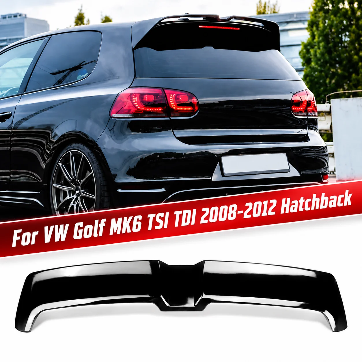 Image of Oettinger-Style Heckspoiler für VW Golf MK6 TSI TDI 2008-2012, Schrägheck, glänzend schwarz, Außendekoration, Ersatzteile