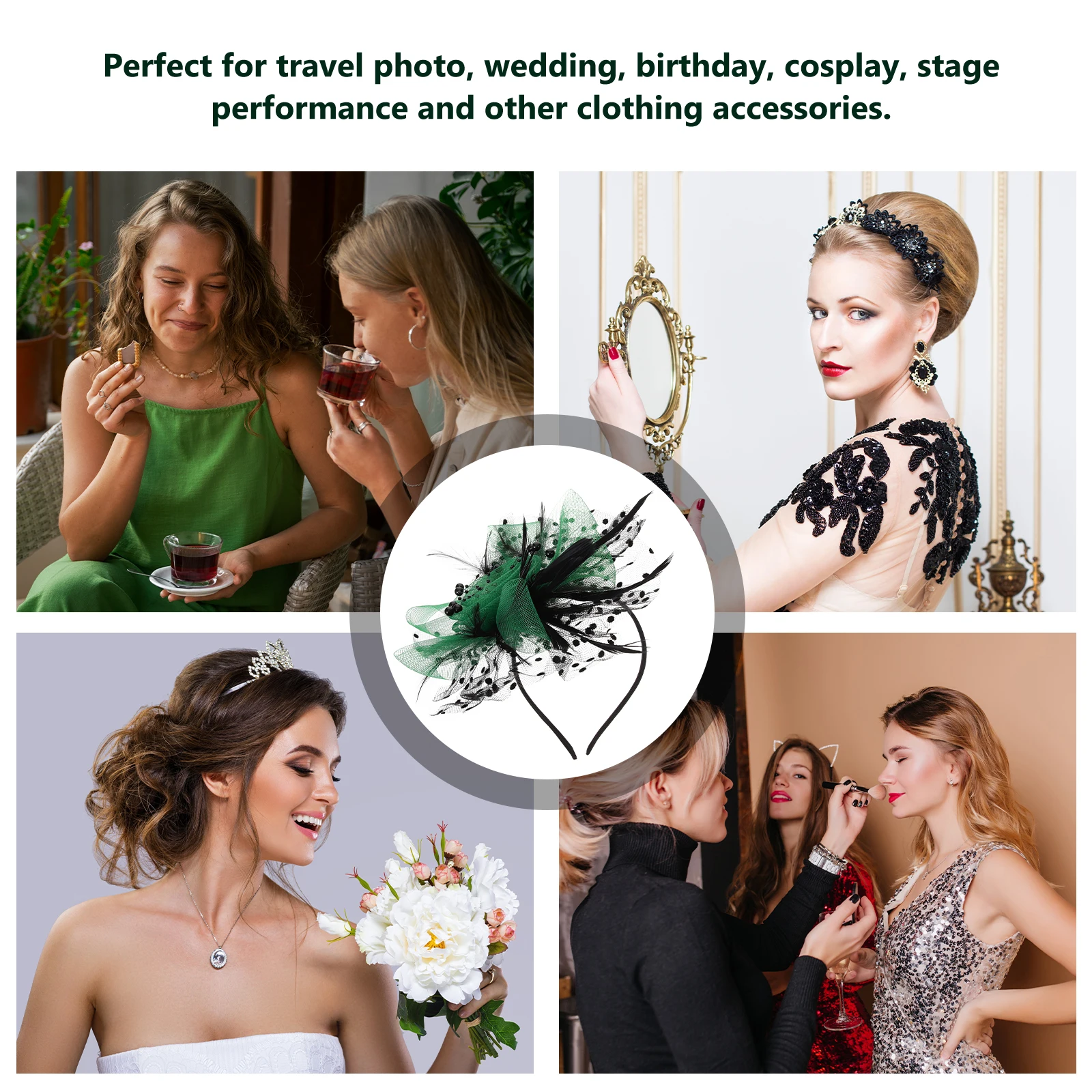 

Color-blocked Mesh Flower Fascinator Headpiece Bridal for Women Veil Headdress Abs Banquet Headwear Mother Headband