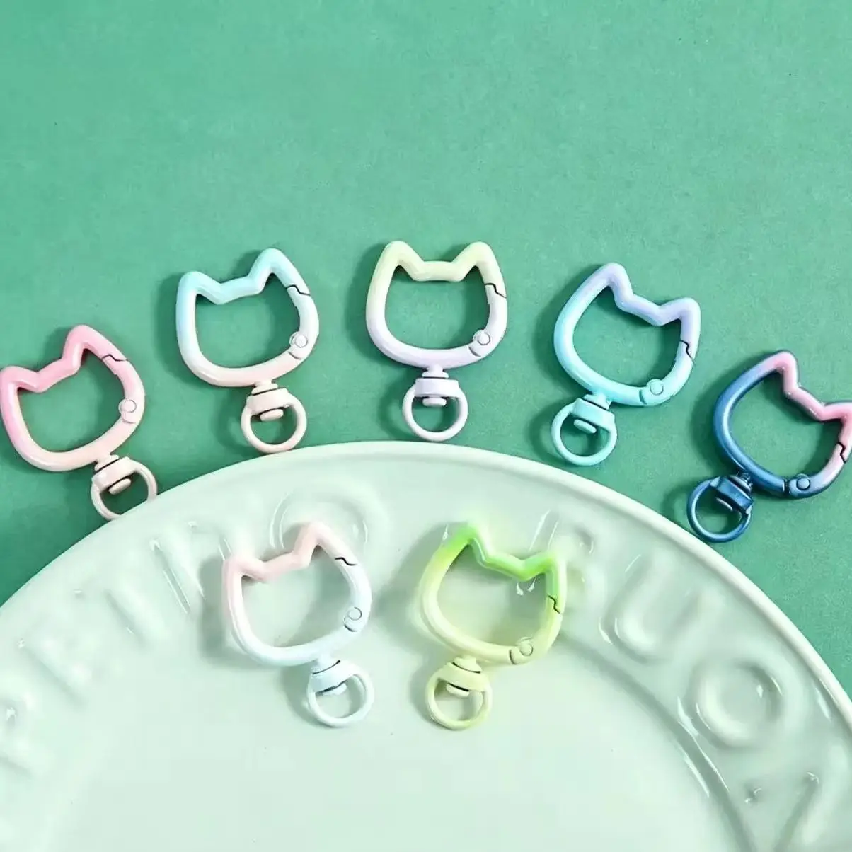 5-10PCS Gradient Cute Cat Clasp Openable Connector Carabiner Key Chain For DIY Keychain Jewelry Making Supplies Crafts view 2