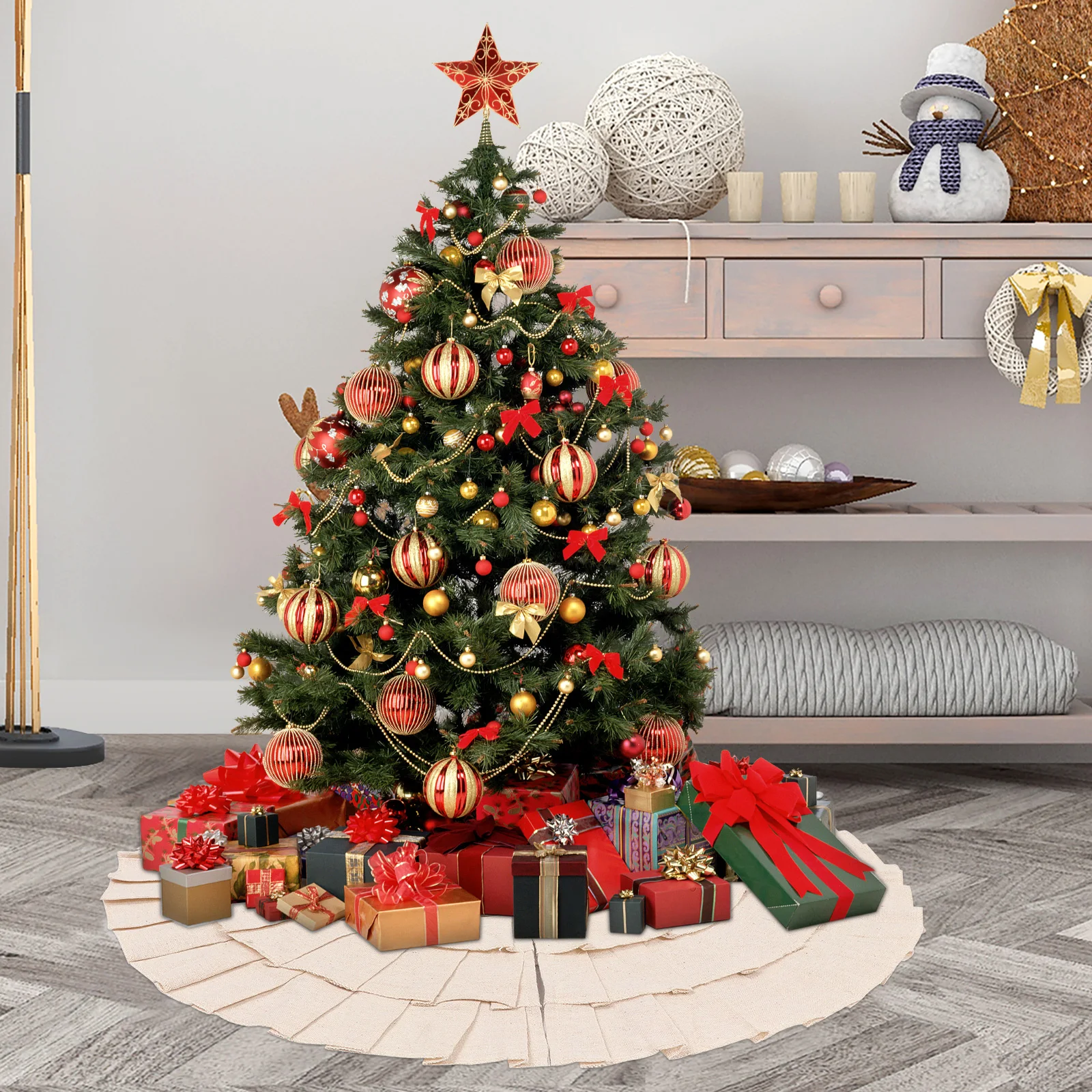 

Ruffled Christmas Tree Skirt Elegant Ivory Decoration for Home Party School Office Xmas Tree Carpet Ornament Accessory Holiday