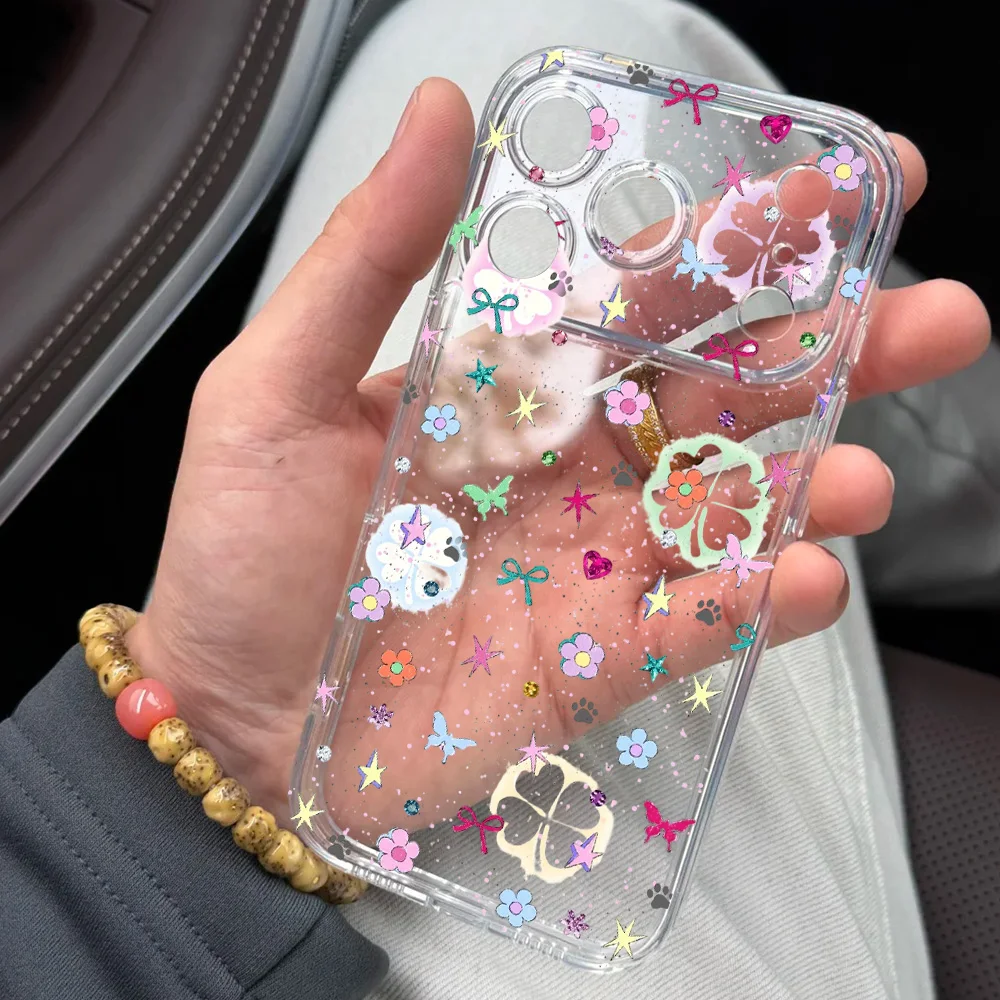 رقيقة جدا بولي TPU واضح لينة جراب هاتف آيفون 17 الهواء 16 15 14 13 12 11 برو ماكس زائد زهور صغيرة الوقت اللوحة رسمت #5