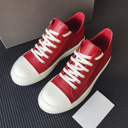 Men's Casual Shoes Low Top Leather Shoes For Men Lace-up Women's Sneakers Red Solid O-wen Couple Shoes