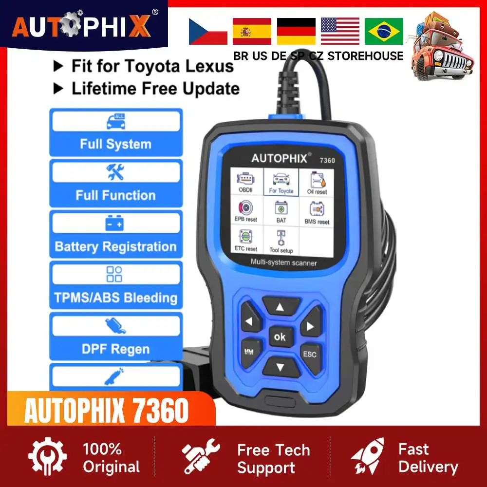 AUTOPHIX 7360 OBD2 Automotive Scanner For Toyota All System Code Reader ABS EPB SRS OIL BAT Reset obd Car Diagnostic Scan Tool