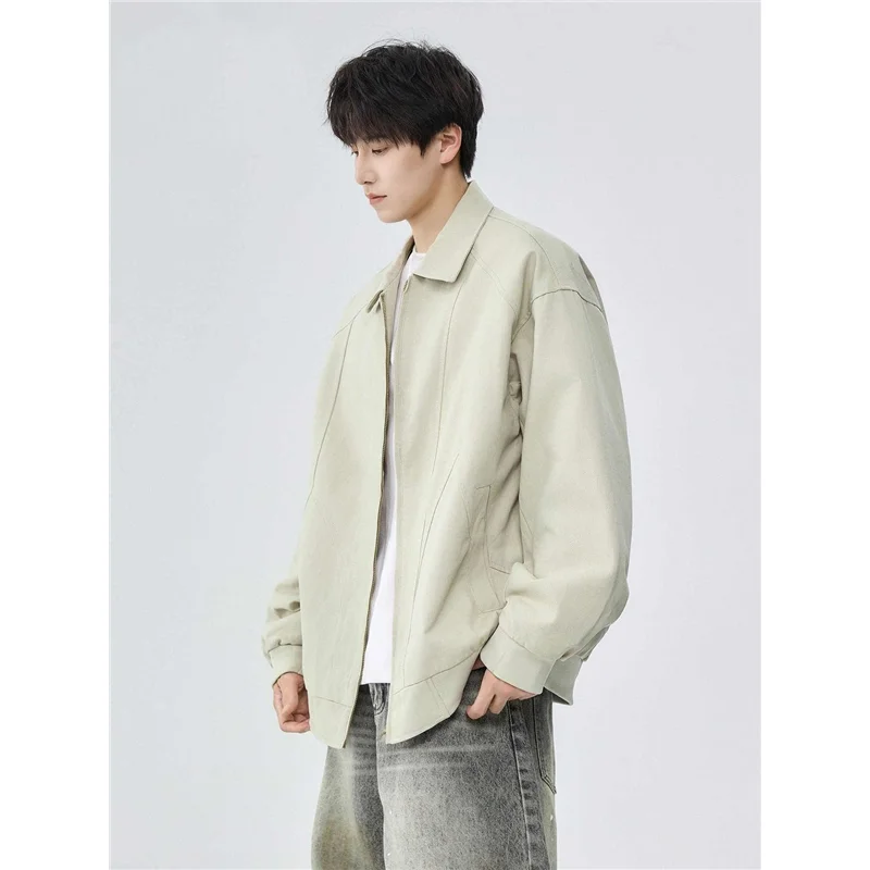 

American Sle Men's Jaet Spring Autumn New Loose Collar Windproof Pilot Coat Slim Fit ort Length Seven Sve Square Collar