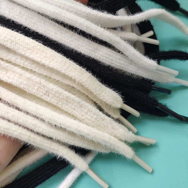 1 Paar 8 mm weiße, schwarze, haarige, weiche Schnürsenkel, 120/140 cm, runde High-Top-Low-Top-Schnürsenkel aus Segeltuch, Zubehör – Detail 1