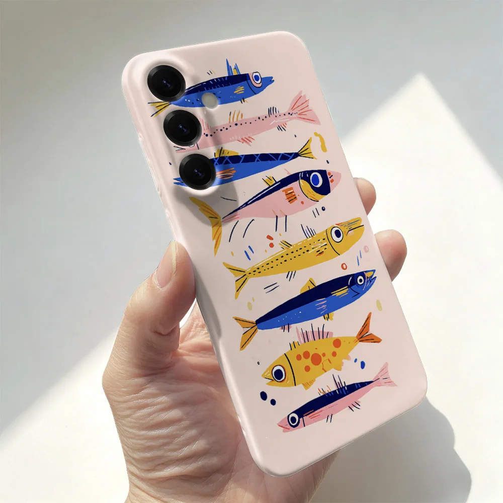 Phone Case For Samsung S26 S25 S24 S23 S22 Plus S21 Ultra Edge S23 S24 S25 FE Cartoon Fish Pattern Hard PC Shockproof Back Cover