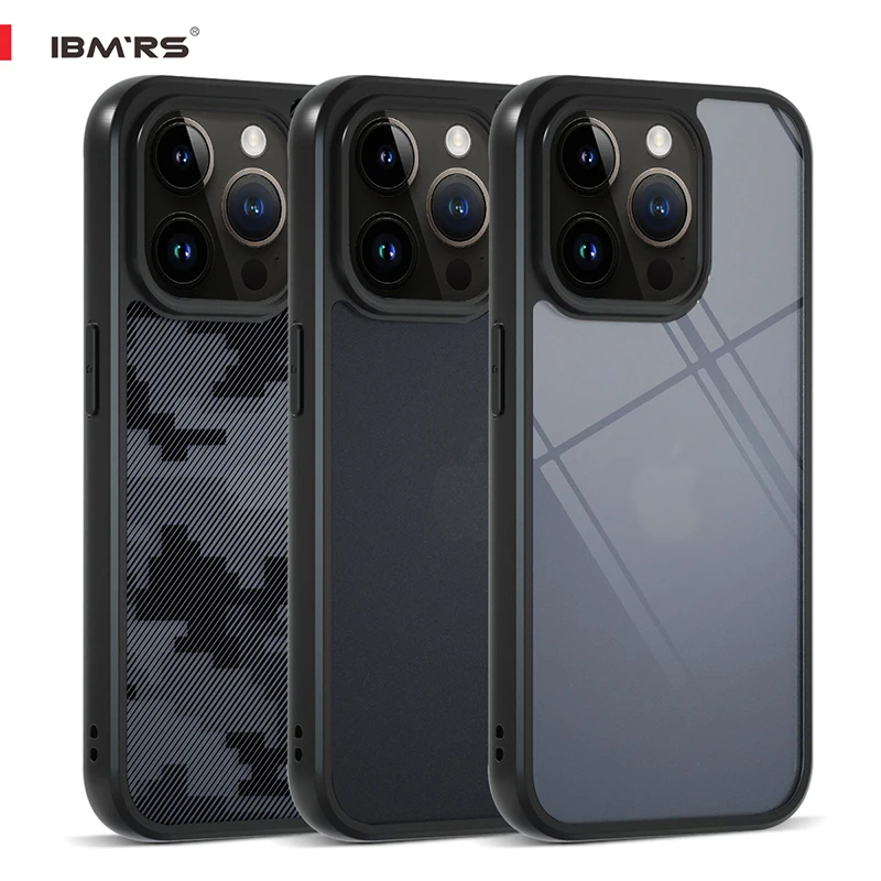 

IBMRS -shockproof case for Apple iPhone 15 Pro Max, camo clear transparent phone protection shell