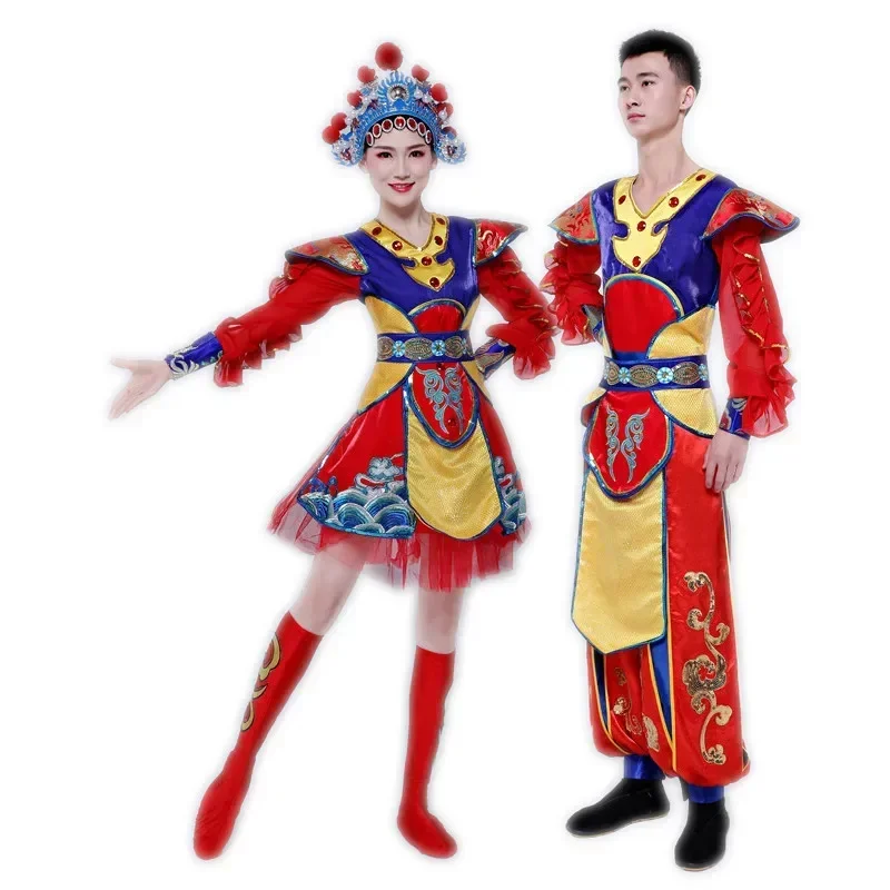 Taniec otwierany dla dorosłych Chiński bęben na wodę Bęben na talię Kostium Hua Mulan Performance Peking Opera żeński kwiat Dan 3-częściowy zestaw