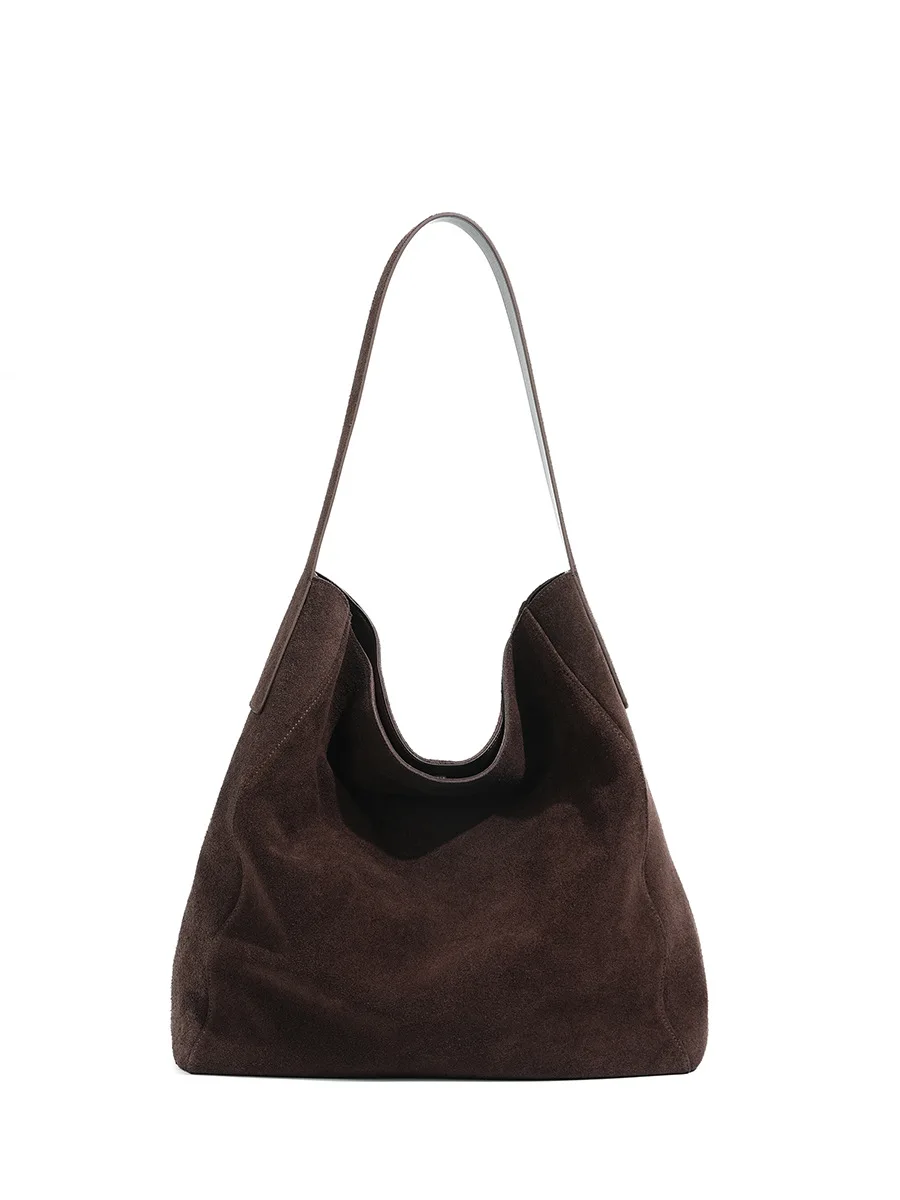 New suede velvet underarm tote bag for autumn and winter Simple large capacity first layer frosted cowhide handbag shoulder bag