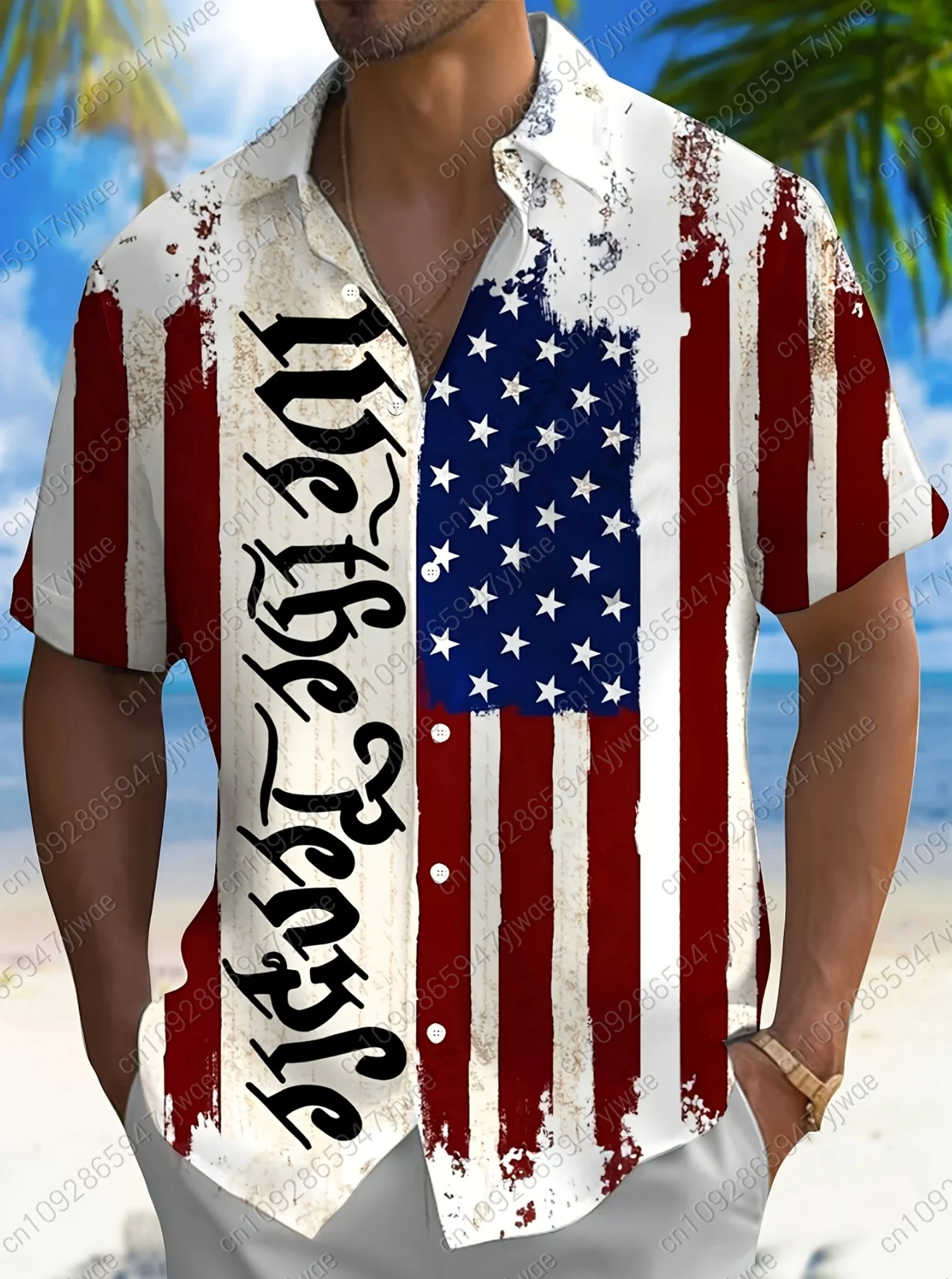 

2026 Мужская винтажная рубашка с коротким рукавом с принтом гавайского американского флага, мужские повседневные рубашки на пуговицах для лета, повседневная одежда, рубашки