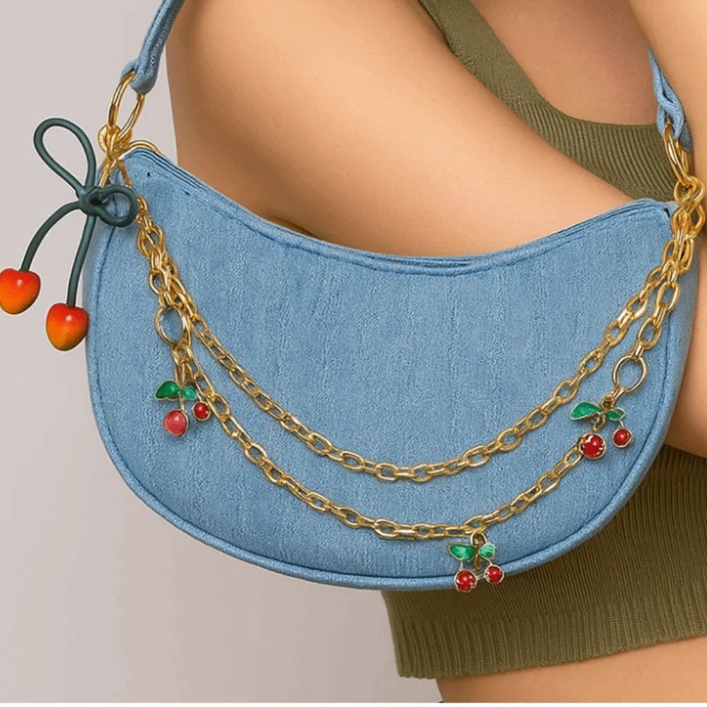 

Multifunction DIY Cherry Bag Pendant Pu Leather Y2k Charm Bag Accessory Metal Chain Key Chain Bag Chain Charms Car Accessory