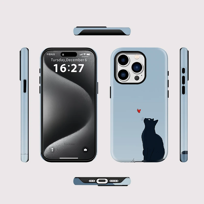 Fcicicase Matte Phone Case For iPhone 16 15 14 Plus 13 12 Pro Max 17 Air Black Cat For Magsafe Magnetic Wireless Charge Cover - view 2