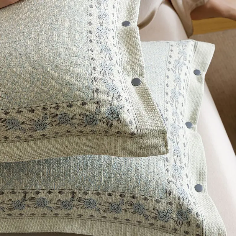 2 Pack Vintage Floral Jacquard Pillow Covers Soft Breathable Cotton Linen Blend Button Closure Decorative Pillowcases For