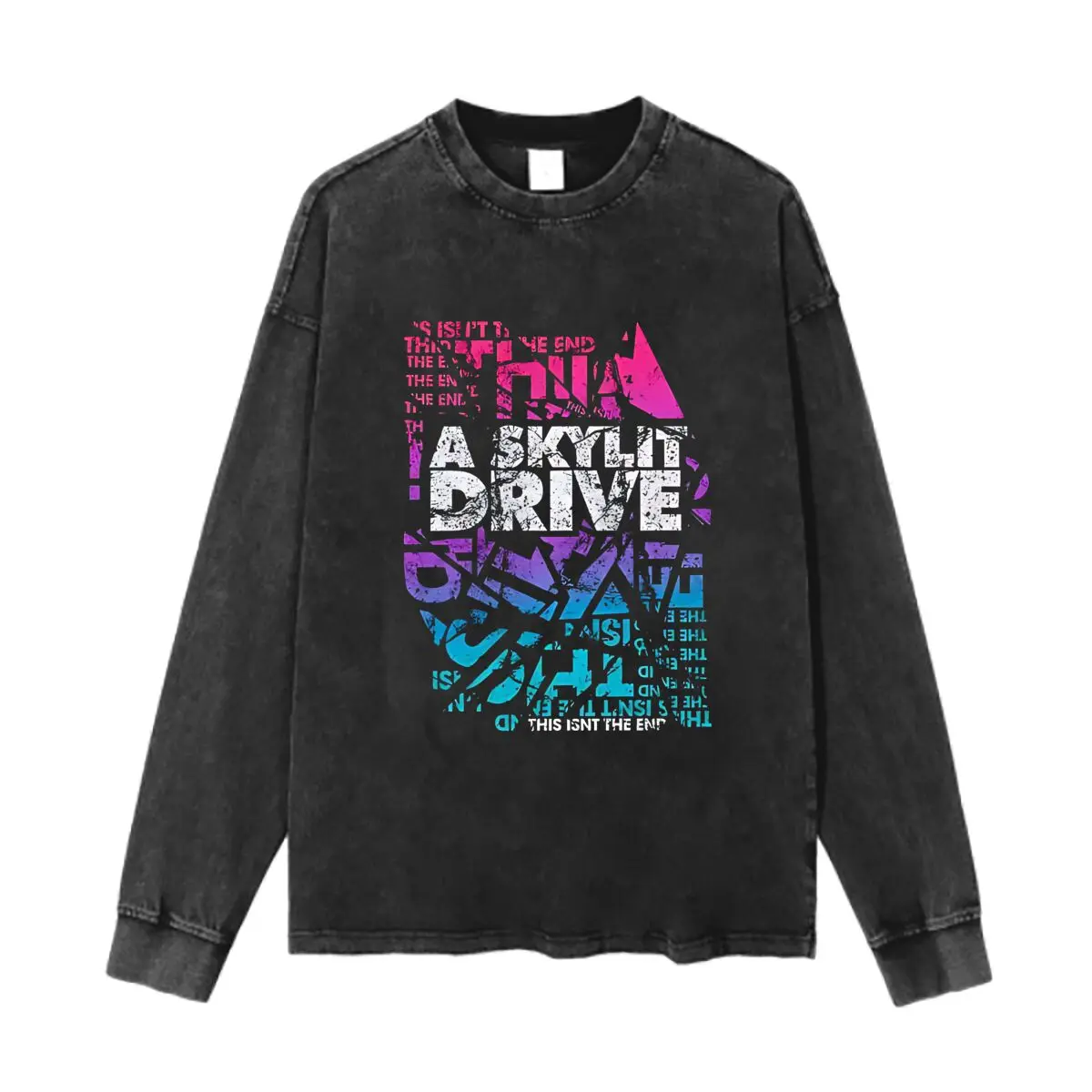 

Винтажная однотонная футболка с длинными рукавами и круглым воротником A Skylit Drive Album Art из стираного хлопка для мужчин и женщин