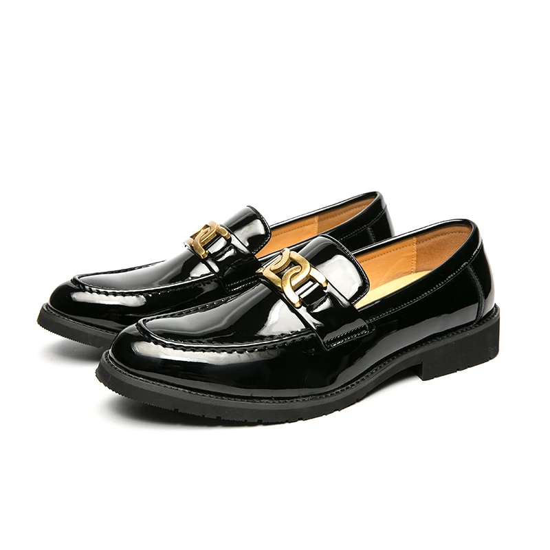 Men's pointed leather shoes breathable British slip-on small leather shoes Korean hairstylist patent leather bright men's shoes