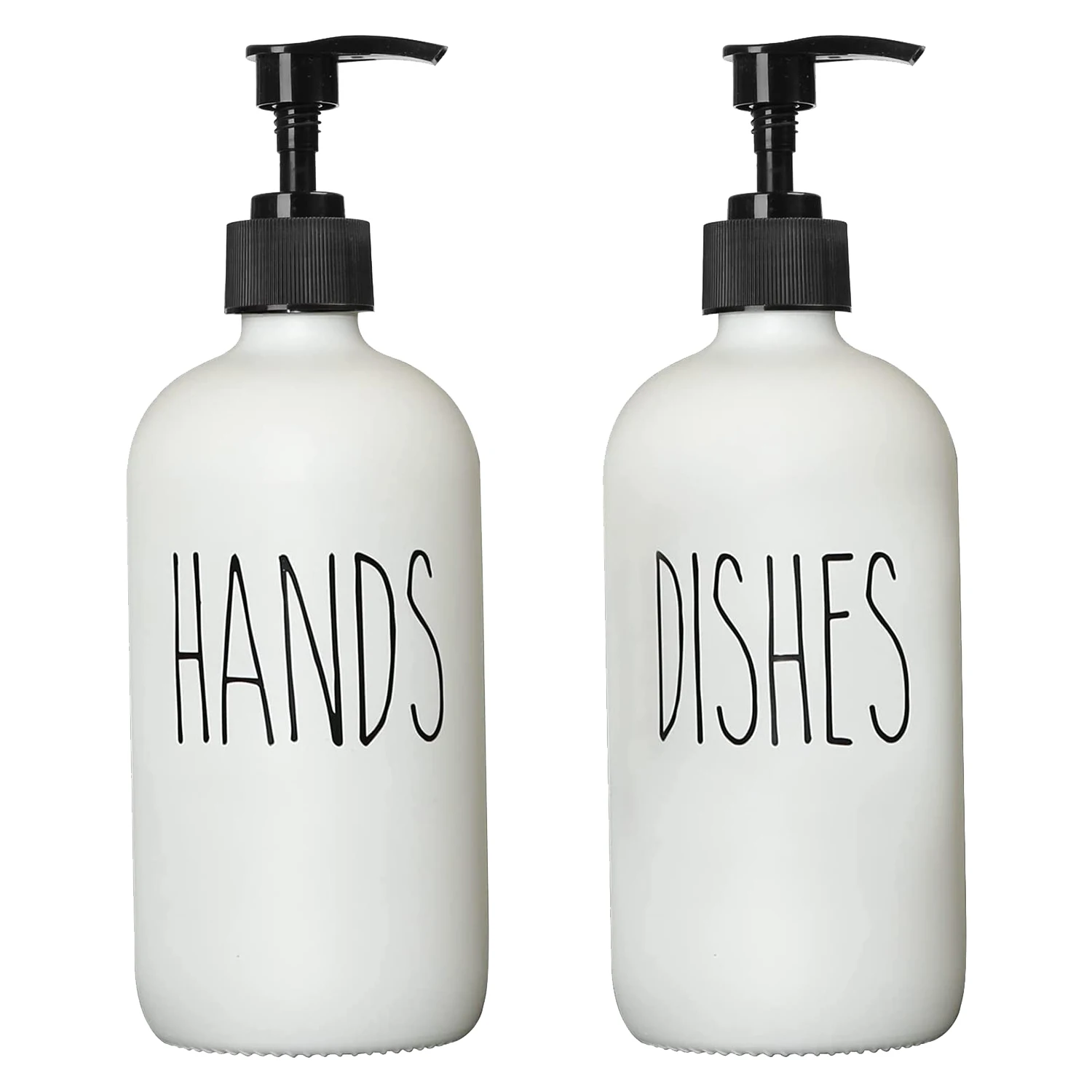 Soap DispenserSoap Dispenser Set 2 Pack,Contains Dish Soap Dispenser and 16 Oz Glass Soap Dispenser with Pump (White)