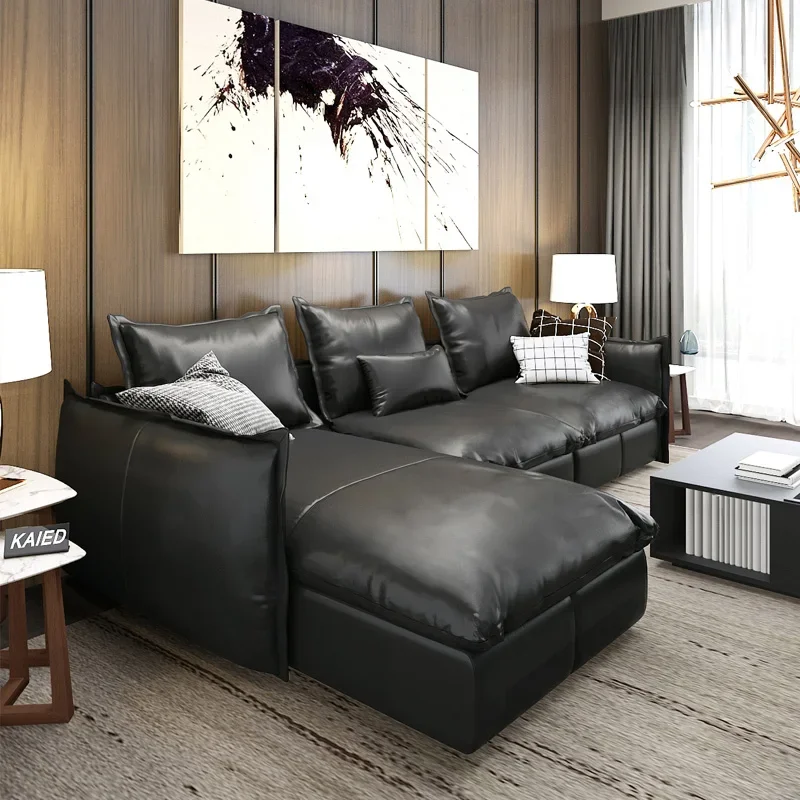 Simple Leather Sofa First Layer Cowhide Combination Nordic Living Room Corner down