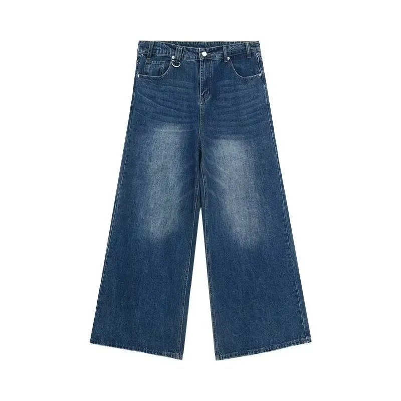 

2025Autumn Men Denim Pants Straight Droop Vintage Loose Bottom Straight Wide Leg Casual Male Trousers Korean Style