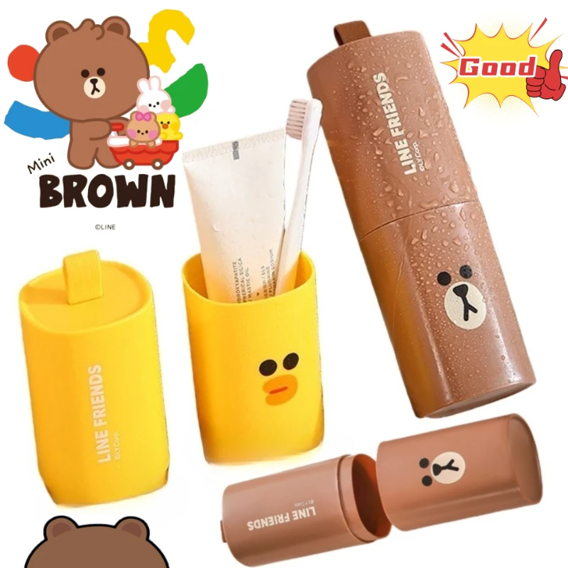 

Brown Cony Sally Choco Cartoon Cute Toothbrush and Mouthwash Cup 2-in-1 Storage Box Convenient for Business Trips and Travel