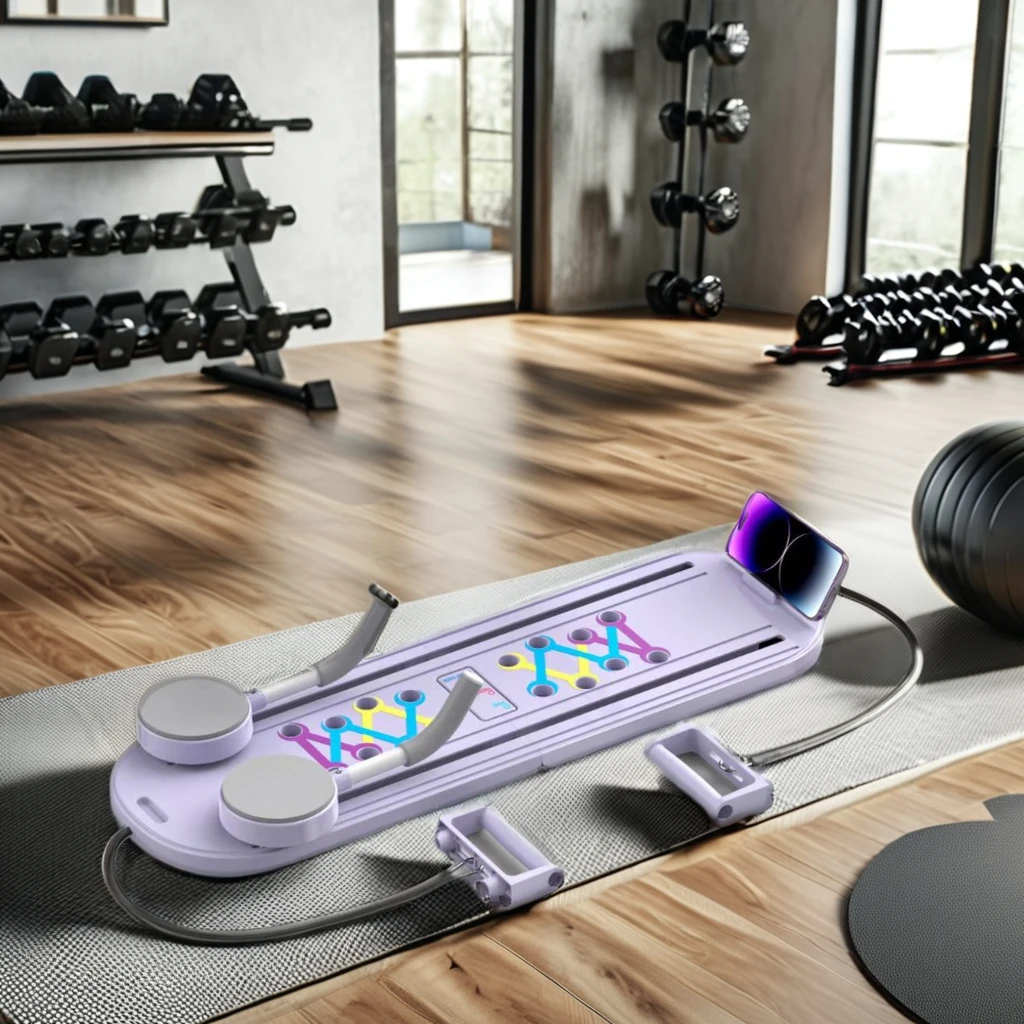 لوح تمرين PP TPE قابل للطي لتدريب القوة المنزلية في الجزء العلوي من الجسم لرفع عجلة البطن مجموعة بيلاتيس المصلح لأسطوانة Ab