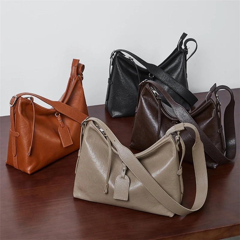 Toptrends Cowhide Genuine Leather Large Hobo Tote Handbags For Women 2026 Luxury Designer Work Ladies Shoulder Messenger Bags - view 5