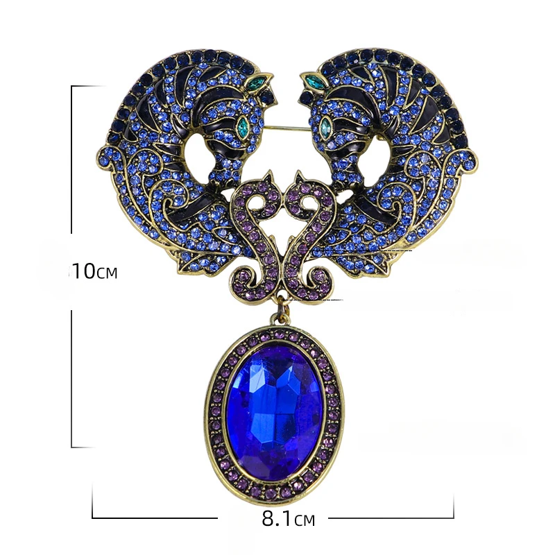 Vintage Style Seahorse Brooch Fashion Oversized Animal Horse Pins Luxury Crystal Pendant Coat Suit Accessories Banquet Badges