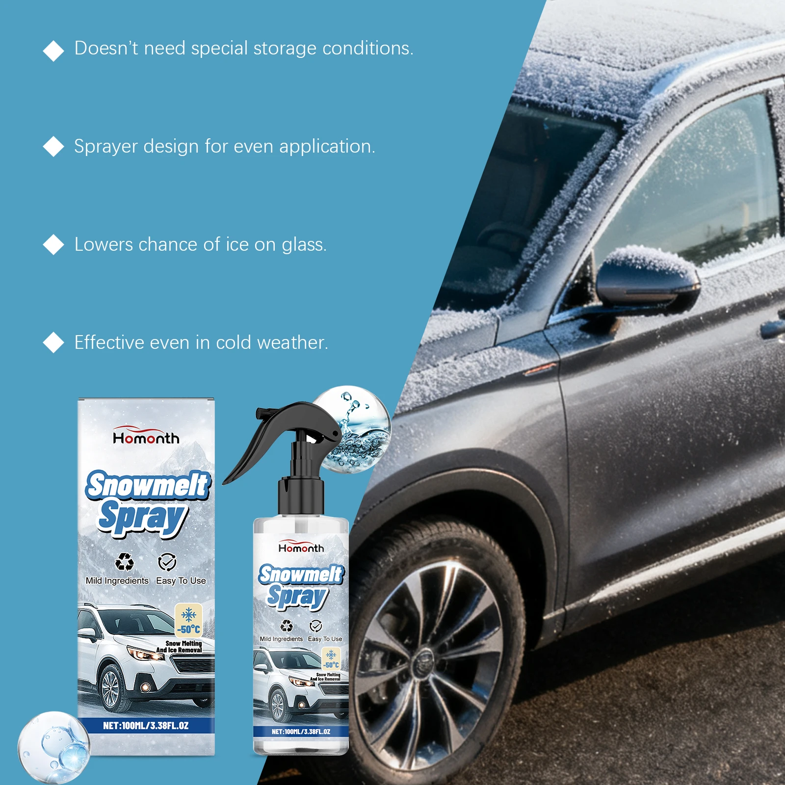 3/5 قطعة رذاذ ذوبان الثلج في السيارة مضاد للصقيع وفاصل سريع للزجاج الأمامي والفريزر حماية آمنة في الطقس البارد 100 مللي